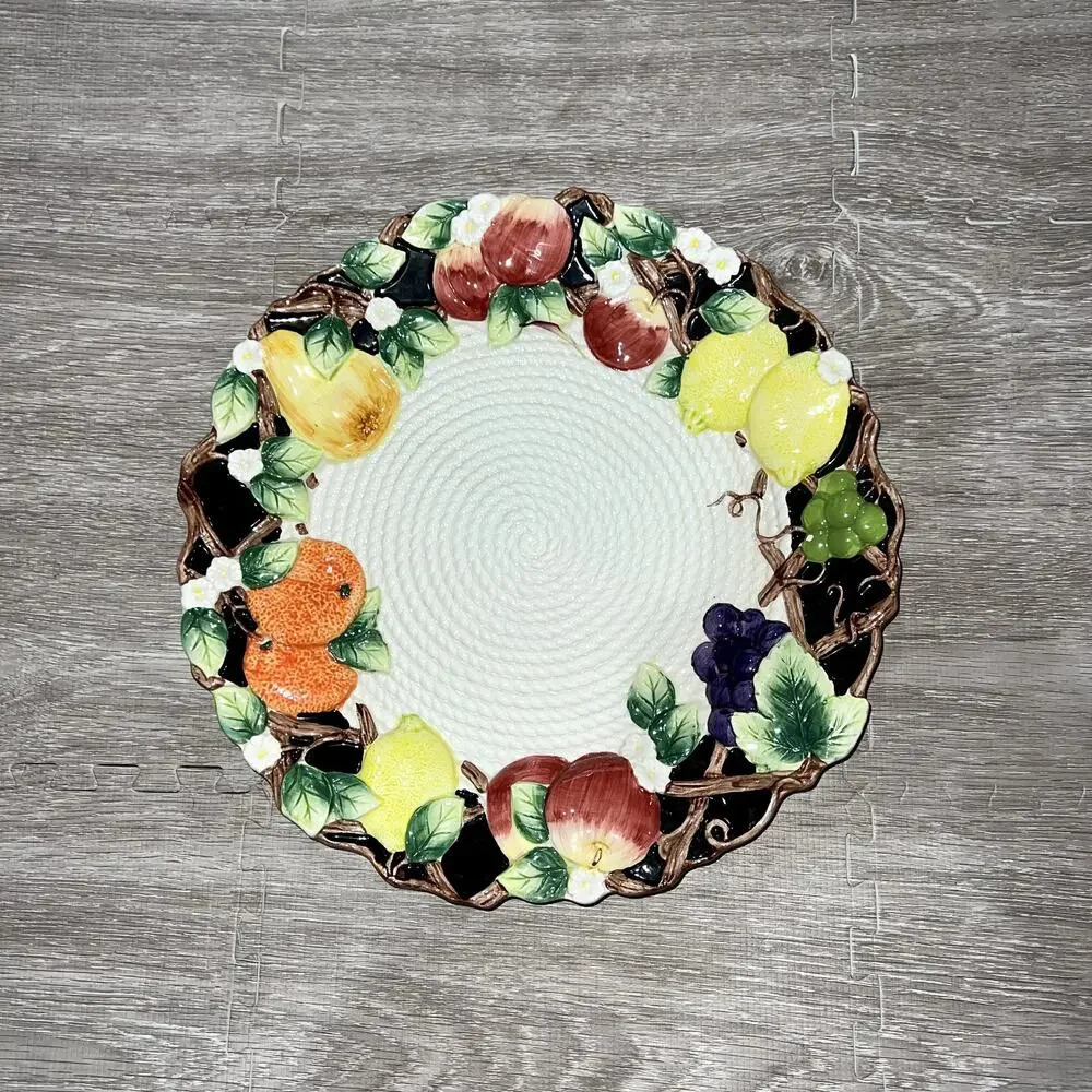Vintage Fitz & Floyd Mediterranean Fruit‎ 13" Chop Plate Round Platter Embossed